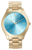 Michael Kors Slim Runway Blue Dial Gold Steel Strap Watch for Women - MK3265