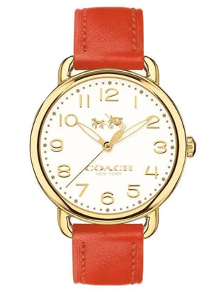 Coach Delancey Ivory Dial Orange Leather Strap Watch for Women - 14502719