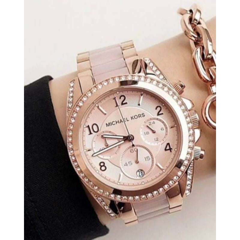 Michael Kors Blair Chronograph Rose Gold Dial Two Tone Steel Strap