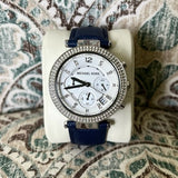 Michael Kors Parker White Dial Navy Blue Leather Strap Watch for Women - MK2293