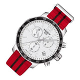 Tissot Quickster Chronograph NBA Chicago Bulls Jam Tangan Tali NATO Merah Dial Putih Untuk Pria - T095.417.17.037.04