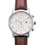 Tommy Hilfiger Kane Chronograph Quartz White Dial Brown Leather Strap Watch for Men - 1791400