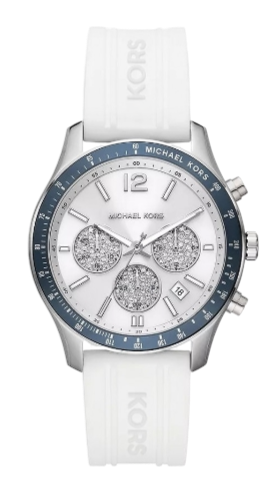 Michael Kors Berkley Chronograph Silver Dial White Rubber Strap Watch For Women - MKO1040