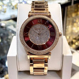 Michael Kors Caitlin Red Dial Rose Gold Stainless Steel Strap Watch for Women - MK3377