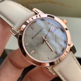 Burberry The City Diamonds Gold Dial Beige Leather Strap Watch for Women - BU9131