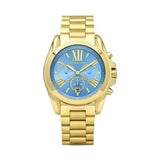 Michael Kors Bradshaw Chronograph Blue Dial Gold Steel Strap Watch For Women - MK5975