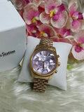 Michael Kors Lexington Purple Dial Rose Gold Steel Strap Watch For Women - MK6207