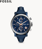 Fossil Boyfriend Sport Chronograph Blue Dial Blue Leather Strap Watch for Women - ES4113