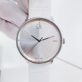 Calvin Klein Accent Silver Dial White Leather Strap Watch for Men - K2Y2X1KW