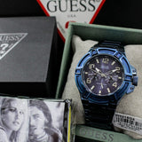 Guess Rigor Multifunction Black Dial Blue Steel Strap Watch for Men - W0218G4