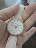 Fossil Tailor Quartz White Dial Pink Leather Strap Watch for Women - ES4393