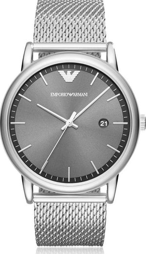 Emporio Armani Luigi Quartz Grey Dial Silver Mesh Bracelet Watch For Men - AR11069