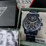 Guess Horizon Chronograph Black Dial Blue Steel Strap Watch For Men - W0379G5