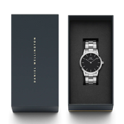 Daniel Wellington Iconic Link Black Dial Silver Steel Strap Watch For Women - DW00100342