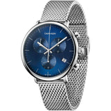 Calvin Klein High Noon Chronograph Blue Dial Silver Mesh Bracelet Watch for Men - K8M2712N