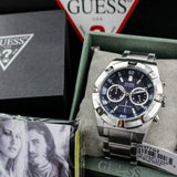 Guess Jolt Chronograph Blue Dial Silver Steel Strap Watch for Men - W0377G2