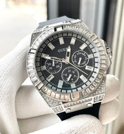 Guess Baguette Crystals Black Dial Black Silicone Strap Watch For Men - GW0208G1
