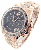 Michael Kors Everest Chronograph Black Dial Rose Gold Steel Strap Watch For Women - MK5875