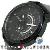 Tommy Hilfiger Denim Quartz Black Dial Black Leather Strap Watch for Men - 1791479