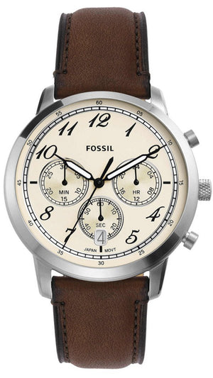 Fossil Neutra Chronograph White Dial Brown Leather Strap Watch for Men - FS6022