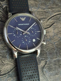 Emporio Armani Luigi Chronograph Blue Dial Black Leather Strap Watch For Men - AR1736