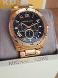 Michael Kors Brecken Chronograph Quartz Black Dial Gold Steel Strap Watch For Men - MK8481