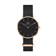 Daniel Wellington Classic Petite Cornwall Black Dial Black NATO Strap Watch For Women - DW00100215