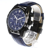 Versace V-Ray Chronograph Quartz Blue Dial Black Leather Strap Watch For Men - VEDB00418