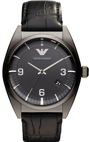 Emporio Armani Franco Black Dial Black Leather Strap Watch For Men - AR0368