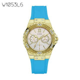 Guess Limelight Crystal White Dial Light Blue Rubber Strap Watch for Women - W1053L6