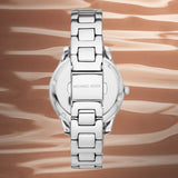 Michael Kors Liliane Three Hand Mother of Pearl White Dial Silver Steel Strap Watch For Women - MK4556