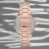 Michael Kors Layton Three Hand Pink Dial Rose Gold Steel Strap Watch For Women - MK6848