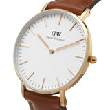 Daniel Wellington Classic St. Mawes White Dial Brown Leather Strap Watch for Men - DW00100035