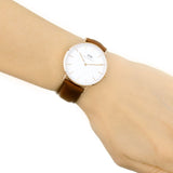 Daniel Wellington Classic St. Mawes White Dial Brown Leather Strap Watch for Men - DW00100035