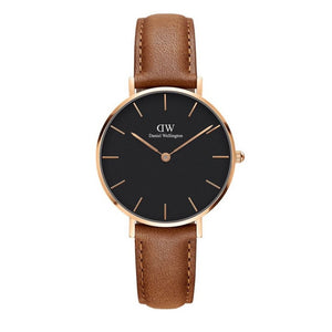 Daniel Wellington Classic Petite Durham Black Dial Brown Leather Strap Watch For Women - DW00100166