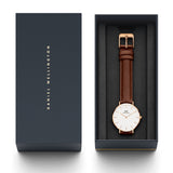 Daniel Wellington Petite St Mawes White Dial Brown Leather Strap Watch For Women - DW00100175