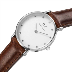 Daniel Wellington Classy St Mawes White Dial Brown Leather Strap Watch For Women - DW00100067