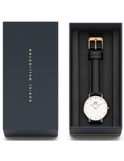 Daniel Wellington Classic Petite Sheffield White Dial Black Leather Strap Watch For Women - DW00100230