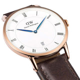 Daniel Wellington Dapper Bristol White Dial Brown Leather Strap Watch For Men - DW00100086