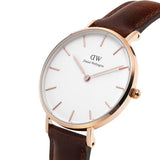 Daniel Wellington Petite St Mawes White Dial Brown Leather Strap Watch For Women - DW00100175