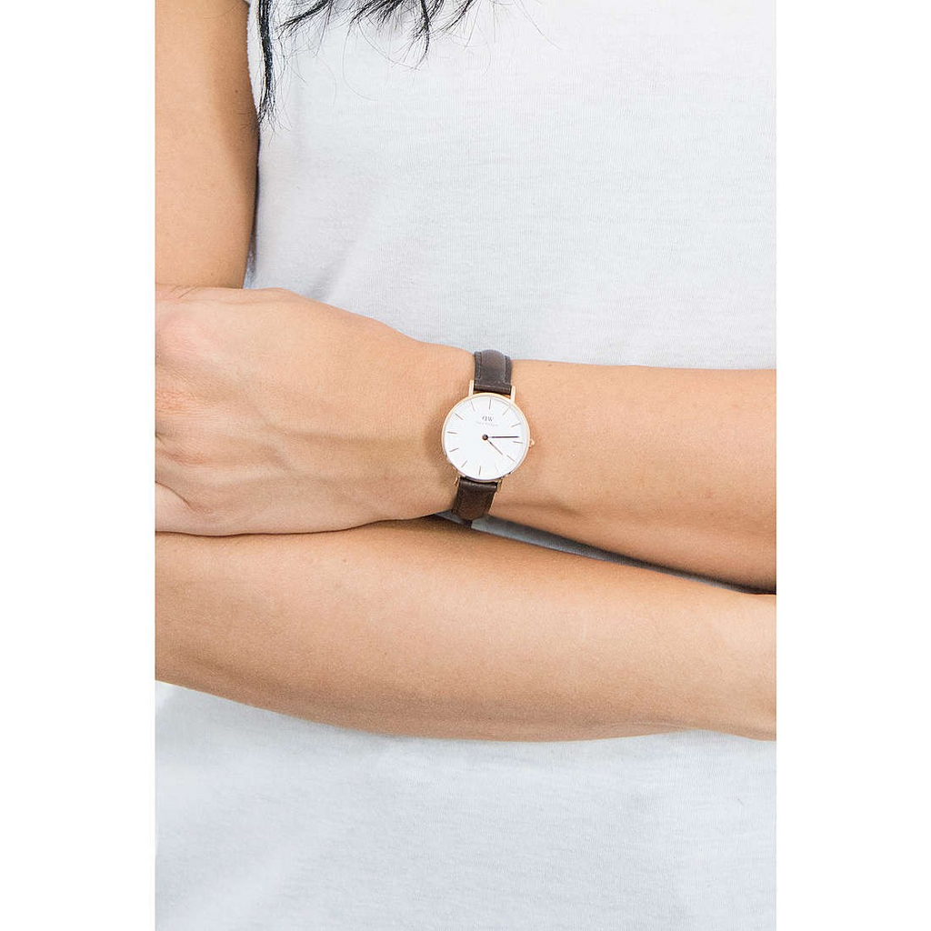 Daniel Wellington Classic Petite York White Dial Brown Leather Strap Watch For Women