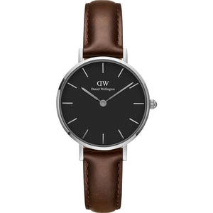 Daniel Wellington Classic Petite Bristol Black Dial Brown Leather Strap Watch For Women - DW00100233