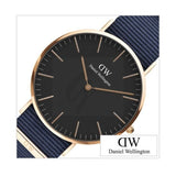 Daniel Wellington Classic Bayswater Black Dial Black NATO Strap Watch For Men - DW00100277