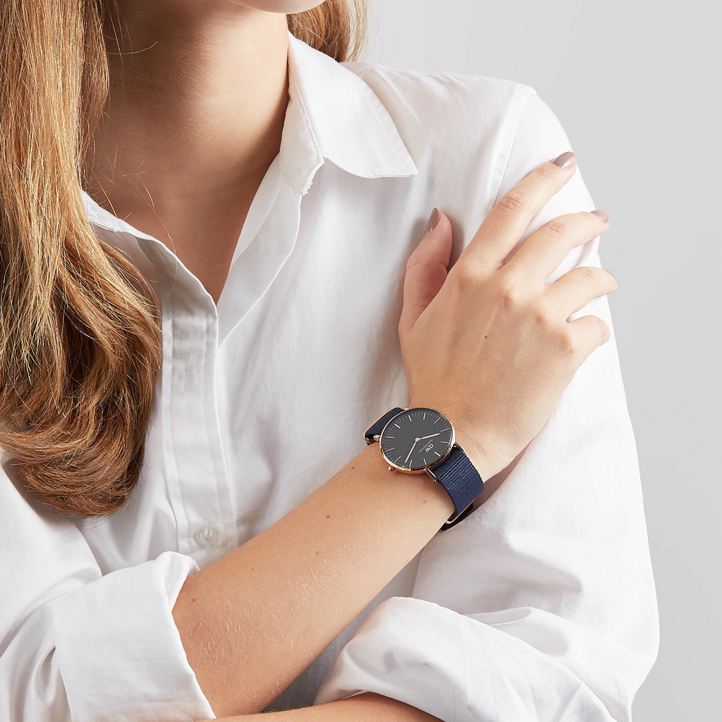 Daniel Wellington Classic Bayswater Black Dial Black NATO Strap Watch For Women