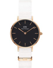 Daniel Wellington Classic Petite Dover Black Dial White NATO Strap Watch For Women - DW00100312