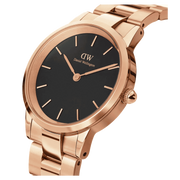 Daniel Wellington Iconic Link Black Dial Rose Gold Steel Strap Watch For Men - DW00100344