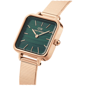 Daniel Wellington Quadro Studio Green Dial Rose Gold Mesh Strap Watch For Women - DW00100520