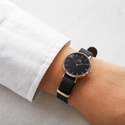 Daniel Wellington Classic Petite Cornwall Black Dial Black NATO Strap Watch For Women - DW00100216