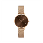 Daniel Wellington Petite Amber Brown Dial Gold Mesh Strap Watch For Women - DW00100476