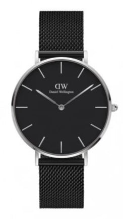 Daniel Wellington Petite Ashfield Black Dial Black Mesh Strap Watch For Women - DW00100308